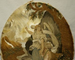 EARLY 19TH CENTURY OVAL SILK WORK OF A FEMALE ANGEL & YOUNG CHILD - c.  1830 2