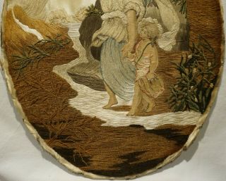 EARLY 19TH CENTURY OVAL SILK WORK OF A FEMALE ANGEL & YOUNG CHILD - c.  1830 3