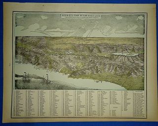 Vintage Circa 1892 Birds - Eye View Of The Holy Land Map Old Antique