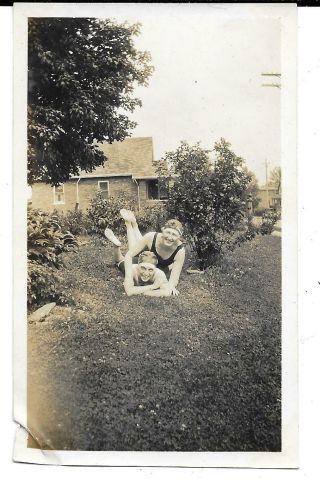 Ladies In Bathing Suits Wrestling In Yard,  Vintage Photograph 1920 