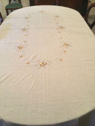 Large Vintage Cotton Embroidered Rectangular Tablecloth