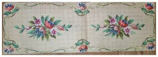 Antique Berlin Woolwork Hand Painted Chart Pattern Tulips Very Long