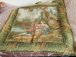 Romantic Fragonard Style Lined Tapestry Wall Hanging 35 Inches Square Plus Loops