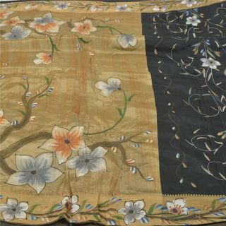 Sanskriti Vintage Black Sarees 100 Pure Silk Hand Painted Sari Craft Fabric