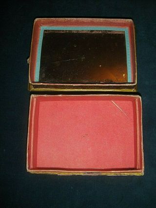 Antique box with embroidered top and mirror in lid possibly sewing box 3