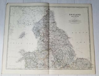 Old Antique 1880 Map Of England And Wales English Channel North Johnson Map