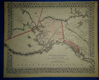 Vintage 1873 Alaska - North Western America Map Old Antique Atlas Map