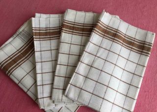 Pair Vintage French Pure Linen Torchons Tea Towels Brown Stripes