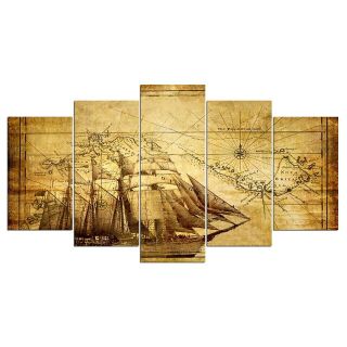 Old World Ship Navy Map 5 Piece Hd Art Poster Wall Home Decor Canvas Print