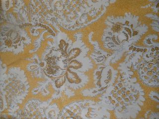 Vintage French Floral Furnishings Fabric Yellow Gold Brown Gray 18thc Pattern
