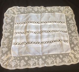 Antique Filet Net Lace Doily Table Cover Vintage White Handkerchief Thin Cotton