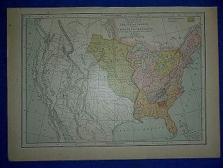 Vintage 1894 Atlas Map American Indian Nations Old & Authentic