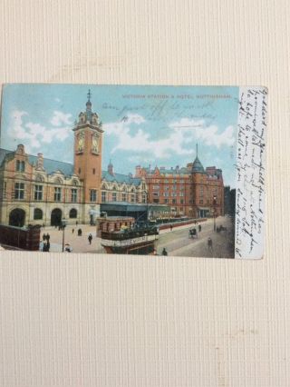 Victoria Station And Hotel Nottingham Vintage Postcard Posted 1905?