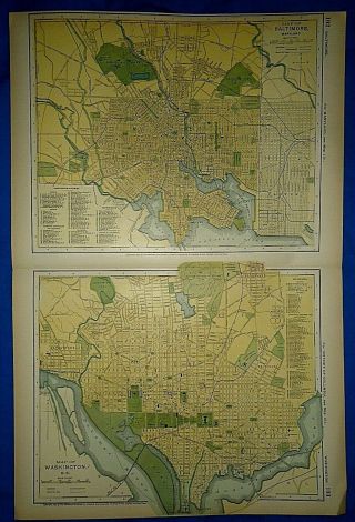 Vintage 1892 Washington Dc & Baltimore Map Old Antique Atlas Map