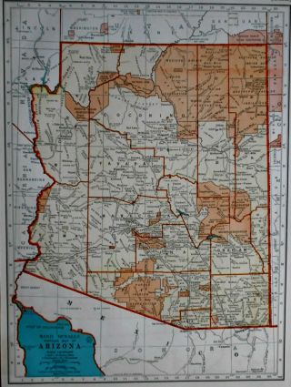 L@@k Vintage 1939 World Atlas Colored Map Of Arizona Az & Arkansas Ar Wwii Old