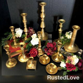 12 Vintage Brass Candle Holders Centerpiece Wedding Table Holiday Decor