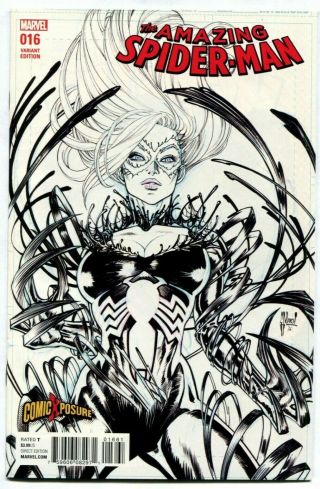 Spiderman 16 Comicxposure Variant Venom Black Cat Black & White B/w Nm