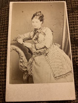 Victorian Cdv Photo Woman In Striped Dress With Braided Hair - Bermondsey