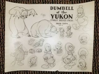 Vintage Disney Model Sheet Donald Duck Dumbell Of The Yukon Grizzly Bear Cute