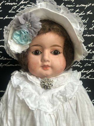 Antique 36” Unmarked Papier Mache Glass Eyes Straw Stuffed Doll