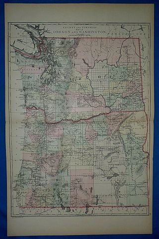 Vintage 1887 Atlas Map Washington Territory - Oregon Old Authentic