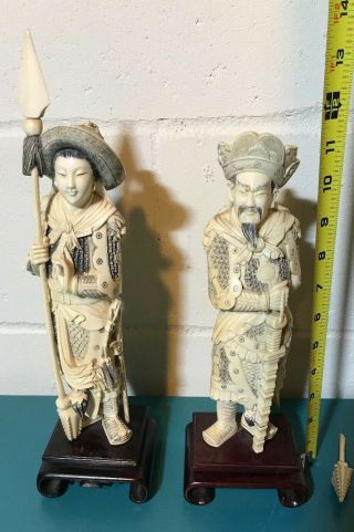 Porcelain Statue Oriental Asian Vintage Man Woman Antique Old Figures Warrior