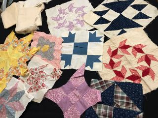 10 Vintage / Antique Quilt Blocks - Variety Sampler,  Muslin Fabric
