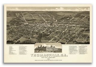 1885 Thomasville Georgia Vintage Old Panoramic City Map - 16x24