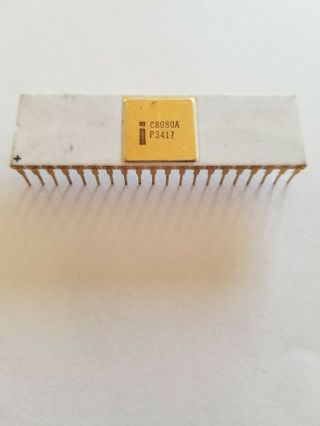 Vintage Intel C8080a Cpu 1975 Processor White Ceramic Gold