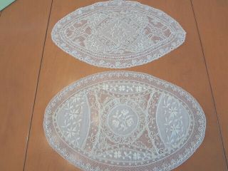 2 Stunning Early Normandy Mixed Lace Oval Doilies