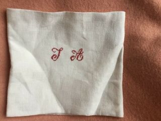 Antique French Torchon Linen Hand Tea Towel Kitchen Red Matis 31” X27” Damask Ta