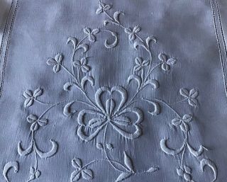Gorgeous Antique Irish Linen Table Runner Hand Embroidered Whitework Shamrocks
