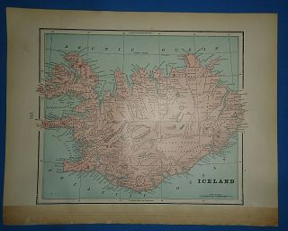 Vintage Circa 1898 Iceland Map Old Antique Atlas Map