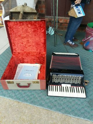 Vintage Rossini Piano Accordion In Case Black And Red Made In Italy " Fantastic "