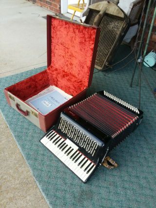 Vintage Rossini Piano Accordion In Case Black and Red Made In Italy 