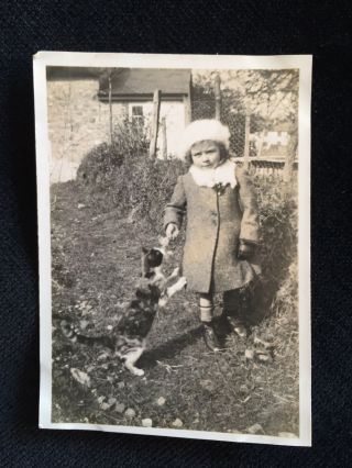 VINTAGE SNAPSHOT PHOTOGRAPH LITTLE GIRL WITH CAT STOOD UP ON BACK LEGS CUTE 2