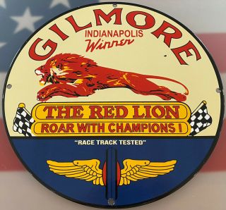 Vintage Gilmore " Racing Fuel " Gasoline Porcelain Sign Gas Station Motor Oil