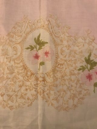 Vintage Pink And White Linen Tablecloth Tea Cloth Afternoon Tea Vintage Excond