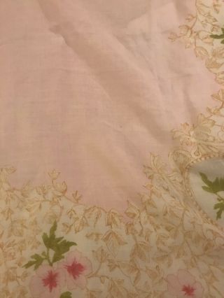 Vintage Pink And White Linen Tablecloth Tea Cloth Afternoon Tea Vintage Excond 3