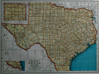 L@@k Vintage 1939 World Atlas Colored Map Of Texas,  Tx & South Dakota,  Sd Old