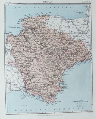 Old Antique Map Devon Devonshire C1880 