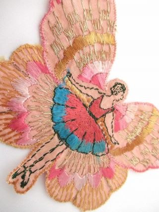 Rare Antique Fairy Applique 1930s,  Flapper Girl,  Silk On Cotton,  Butterfly