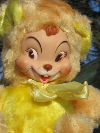 Vintage Rubber Face Plush Happy Bear Toy 15 " Yellow Tan Bunny Doll Rushton Gund