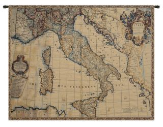 Ancient Map Of Italy Italian Woven Old World Tapestry Wall Hanging