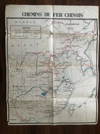 China Xxl Old Railway Map Fukien Swatow Kwangtung Yunnan Chekiang 1900