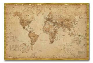 Magnetic World Map Notice Board Ye Old Parchment Style Includes Magnets