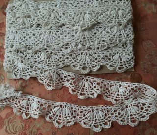 Antique French Vintage Lace Trim 5.  5 Yards Torchon Cotton Cluny Scalloped