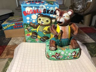 Vintage Tin Battery Operated Bubble Bear Toy 1950s M - T Co Japan