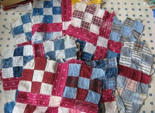 15 Vintage Patchwork Hand Sewn 9 - Patch Quilt Blocks,  10 " Square