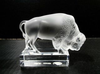 Vtg Lalique Crystal France American Bison Buffalo Paperweight Figurine Figural